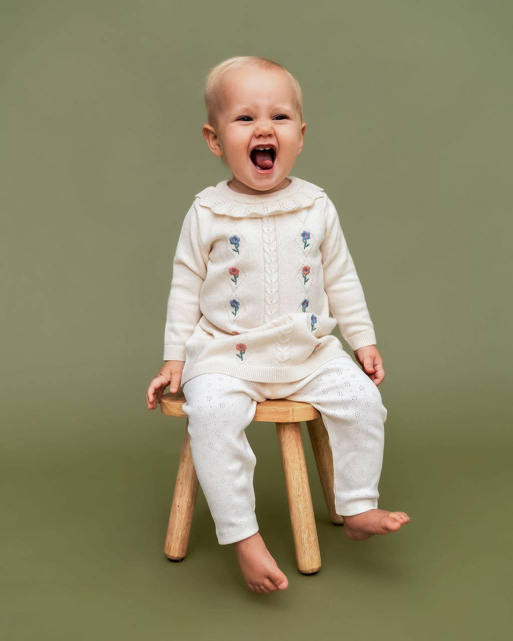 Emma Floral Embroidered Knit Baby Ruffle Dress