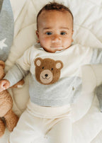Cuddly Bear Applique Sweater Knit Collar Baby Pullover