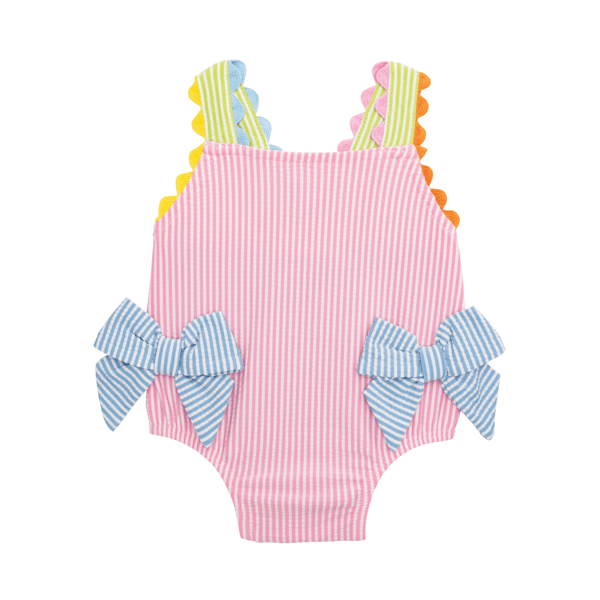 Seersucker Bow One Piece Swimsuit