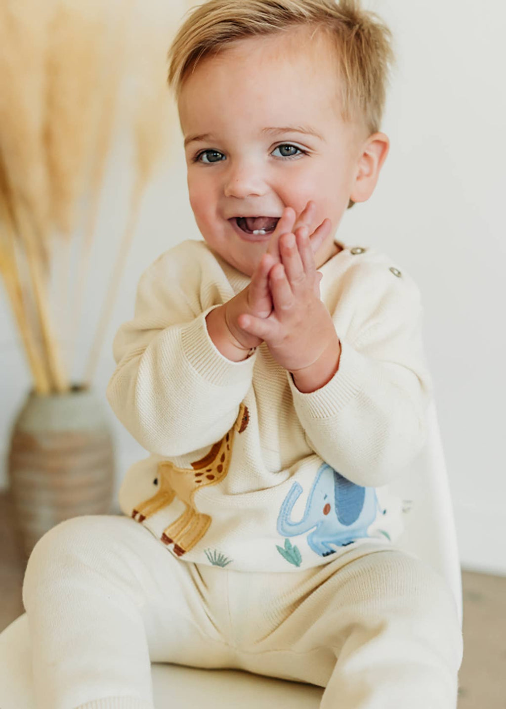 Safari Applique Sweater Knit Baby Pullover Organic