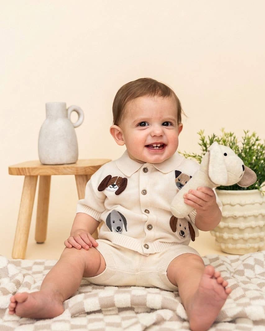 Doggy Embroidered Baby Shirt & Shorts Set (Organic Cotton)