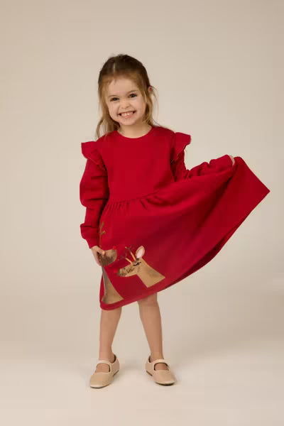 Red Reindeer Sequin Sweatshirt Dress