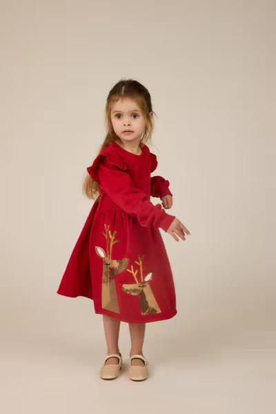 Red Reindeer Sequin Sweatshirt Dress