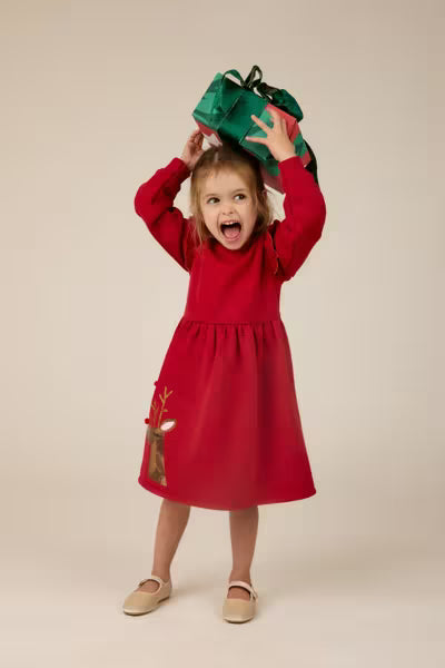 Red Reindeer Sequin Sweatshirt Dress
