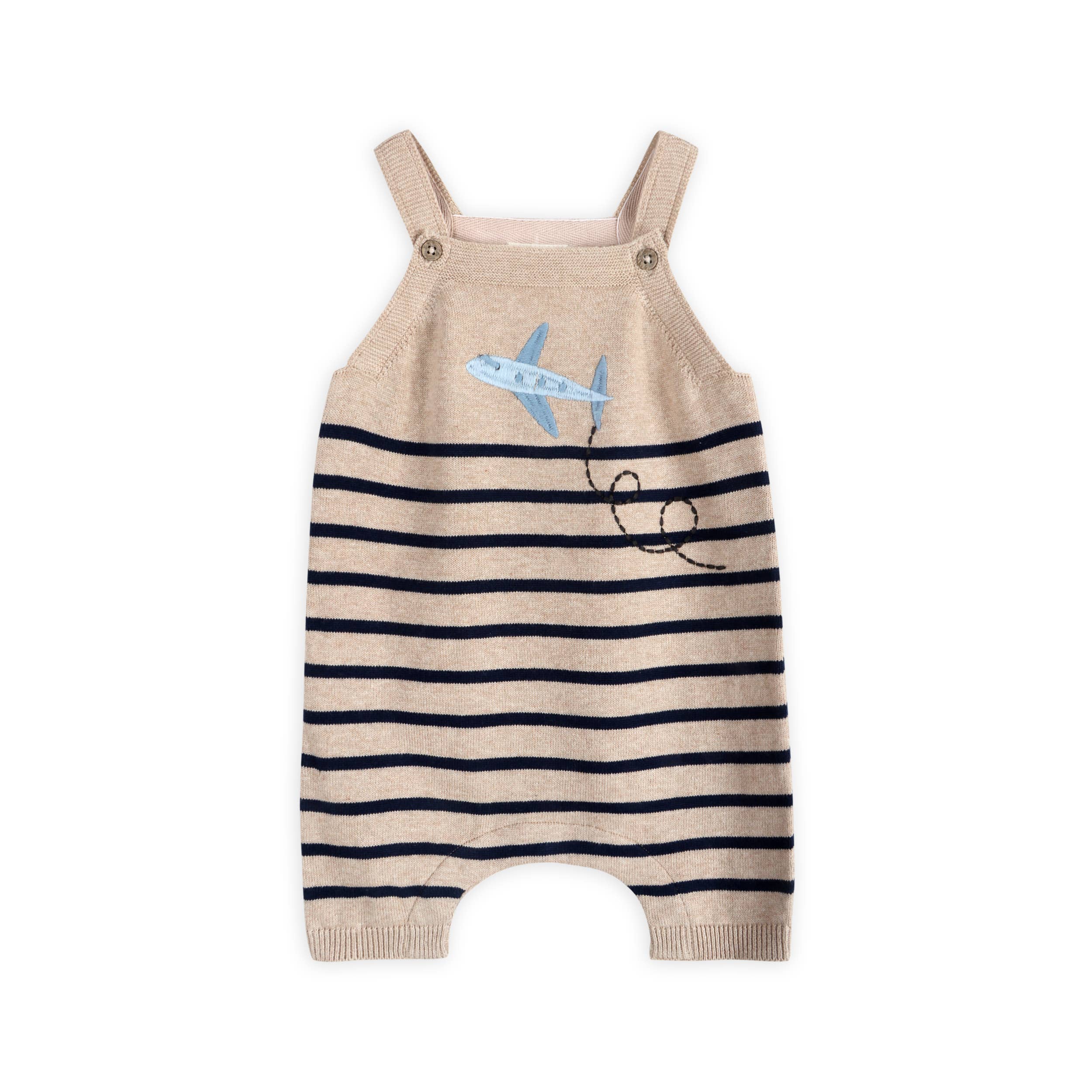 Airplane Stripe Embroidered Baby Knit Romper (Organic)