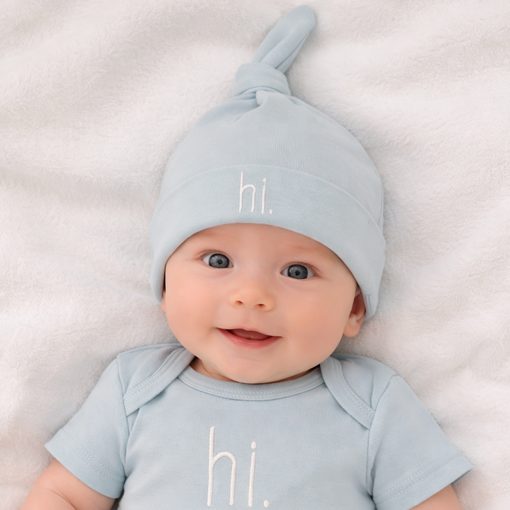 Hi. Embroidered Knotted Baby Hat