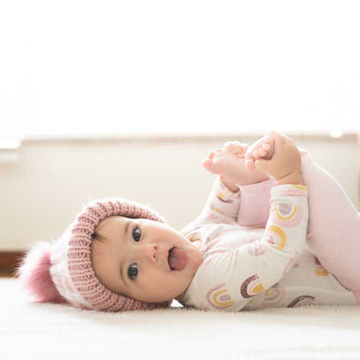 Rosy Pink Buffalo Check Pom Pom Beanie Hat Baby & Kids