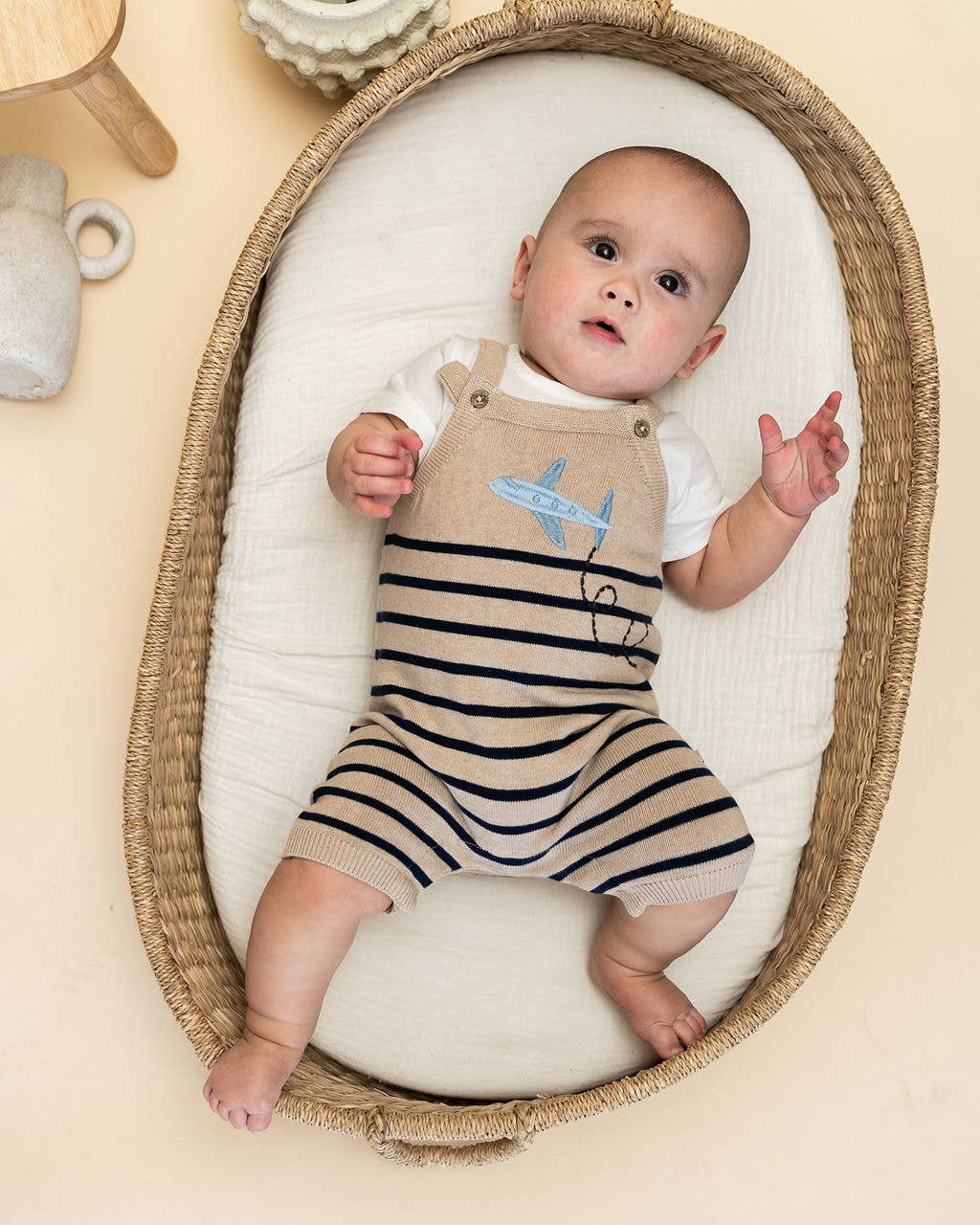 Airplane Stripe Embroidered Baby Knit Romper (Organic)