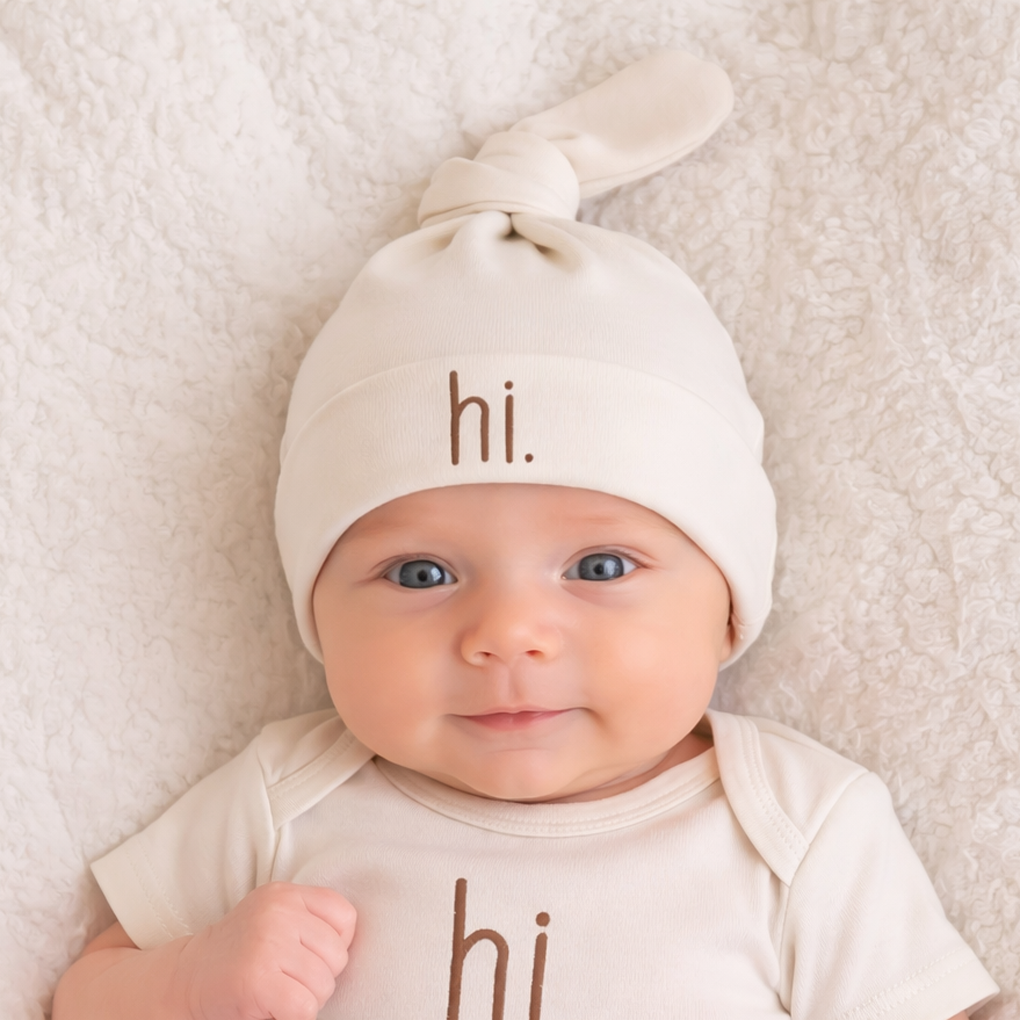 Hi. Embroidered Knotted Baby Hat