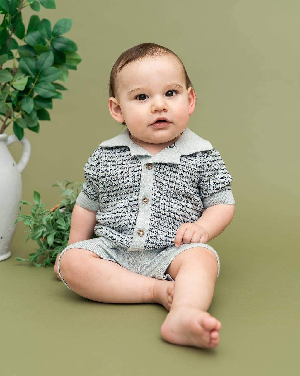 Miles Wave Textured Baby Shirt & Shorts Set (Organic Cotton)