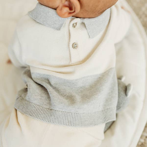 Cuddly Bear Applique Sweater Knit Collar Baby Pullover