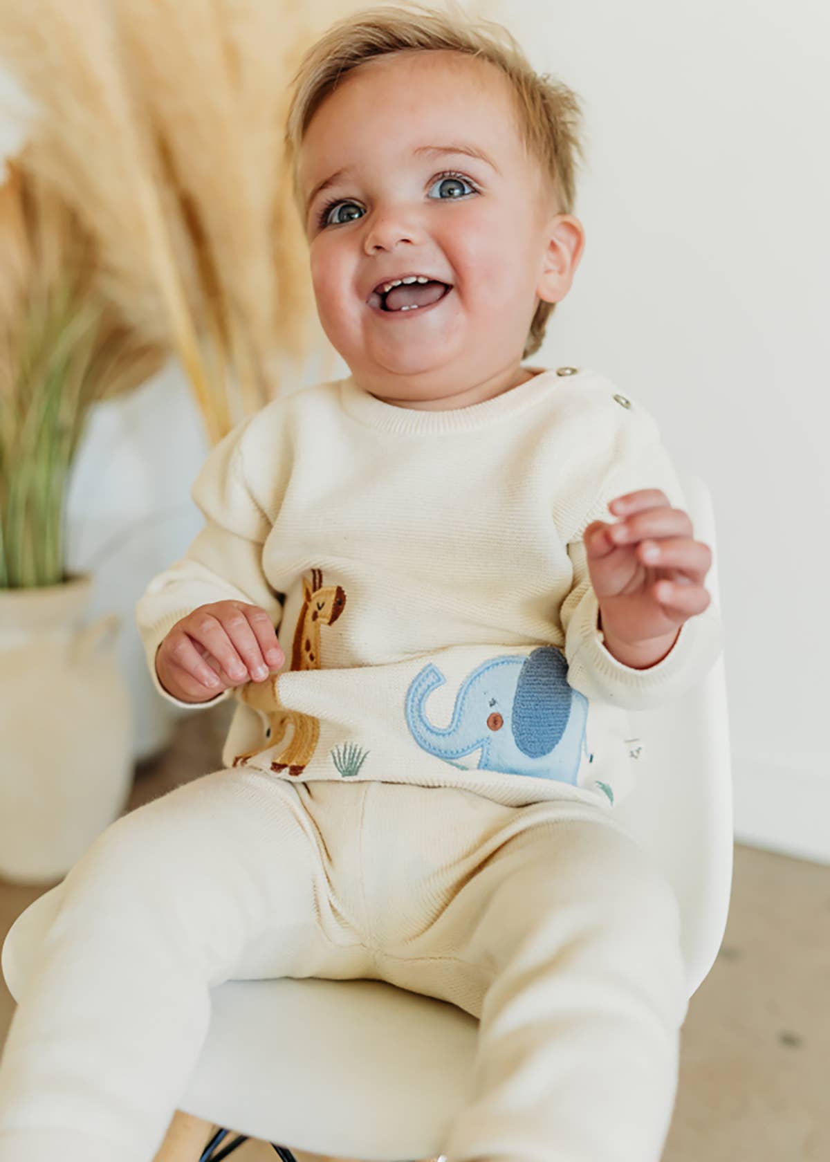 Safari Applique Sweater Knit Baby Pullover Organic