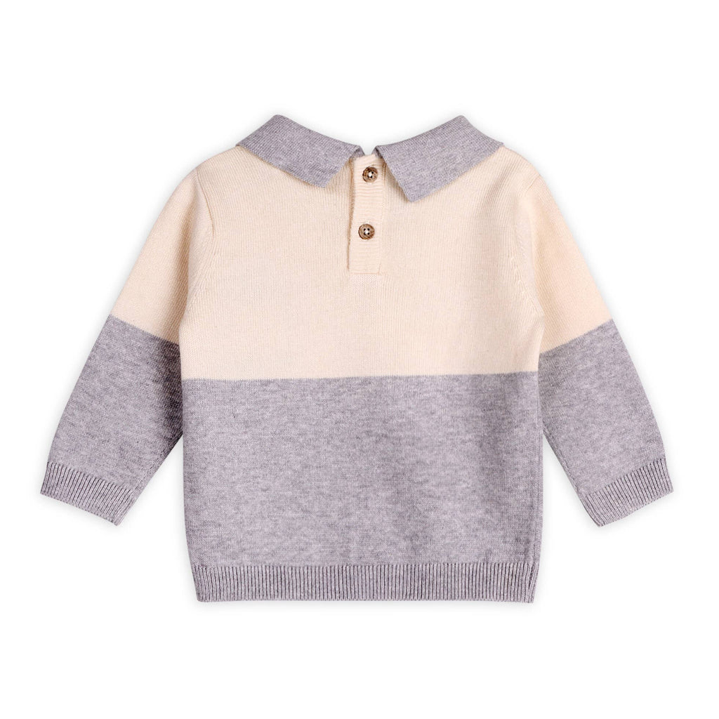 Cuddly Bear Applique Sweater Knit Collar Baby Pullover