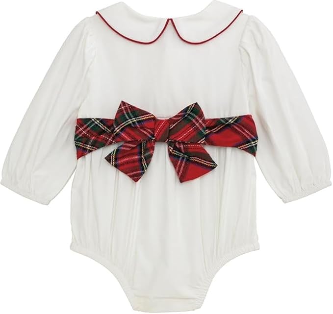 White Poplin Tartan Bow Bubble