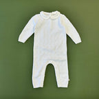 Dove White Knit Peter Pan Chevron Baby Jumpsuit (Organic)