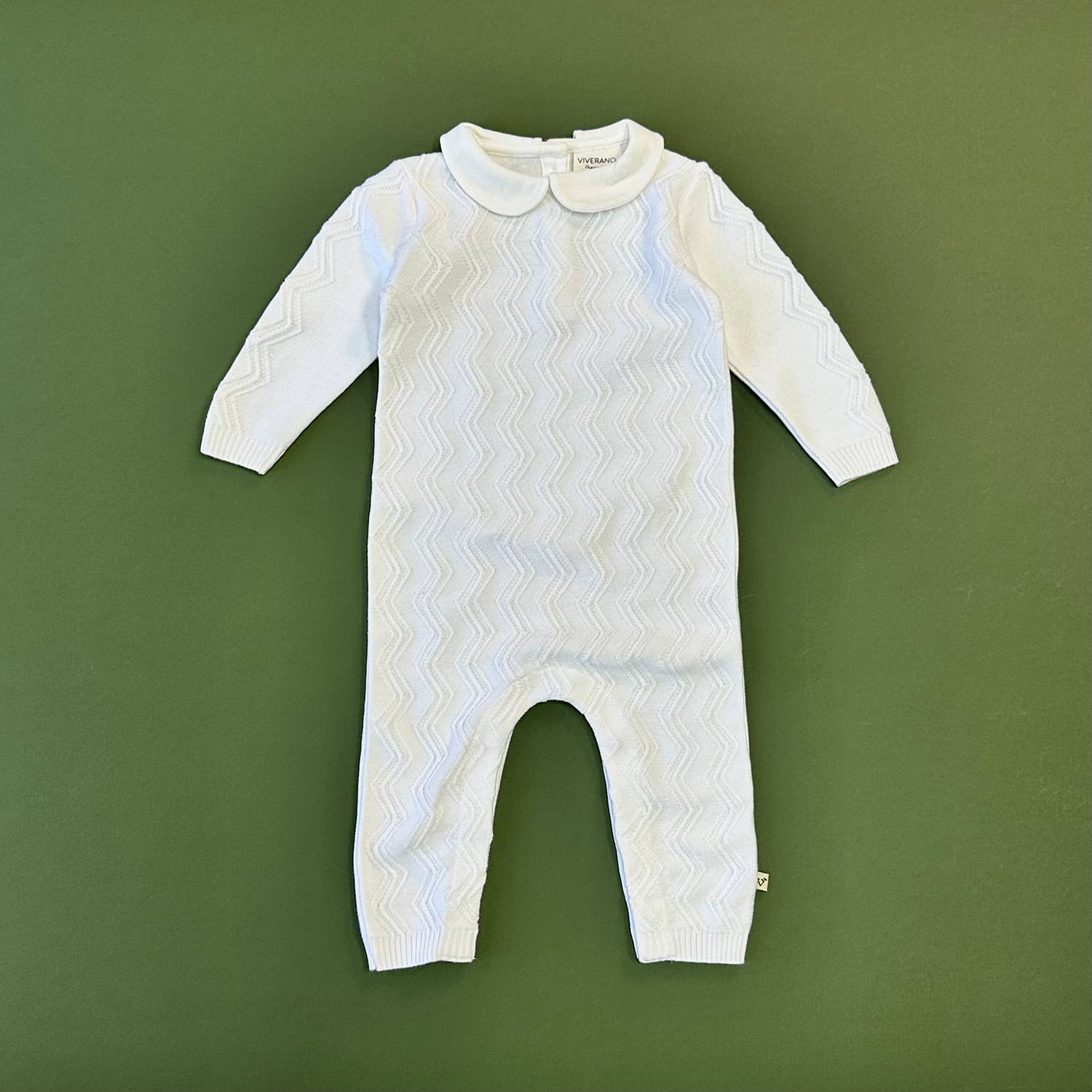 Dove White Knit Peter Pan Chevron Baby Jumpsuit (Organic)