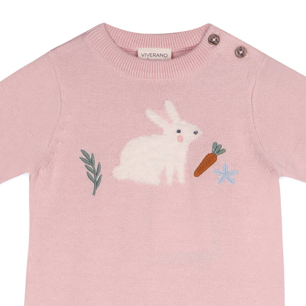 Furry Bunny Embroidered Baby Knit Romper (Organic Cotton)