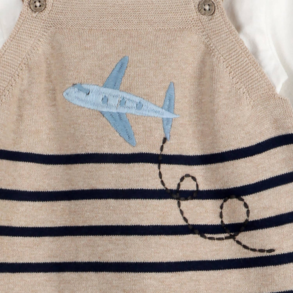 Airplane Stripe Embroidered Baby Knit Romper (Organic)
