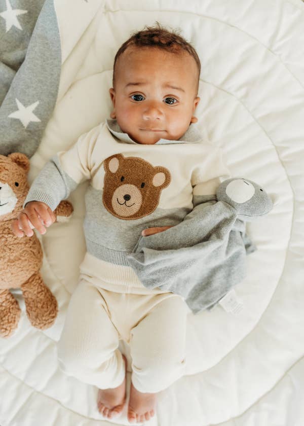 Cuddly Bear Applique Sweater Knit Collar Baby Pullover