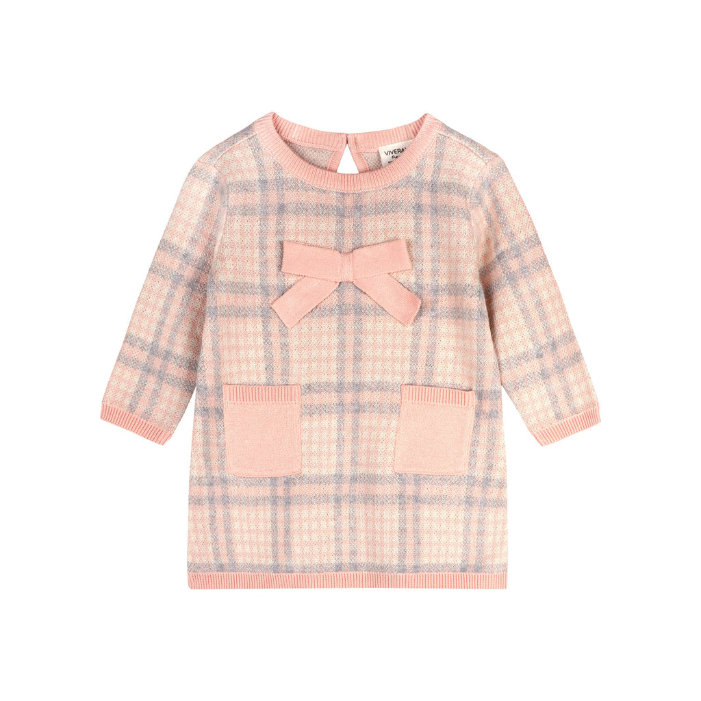 Sophie Bow Checkered Sweater Knit Baby Dress -Organic Cotton