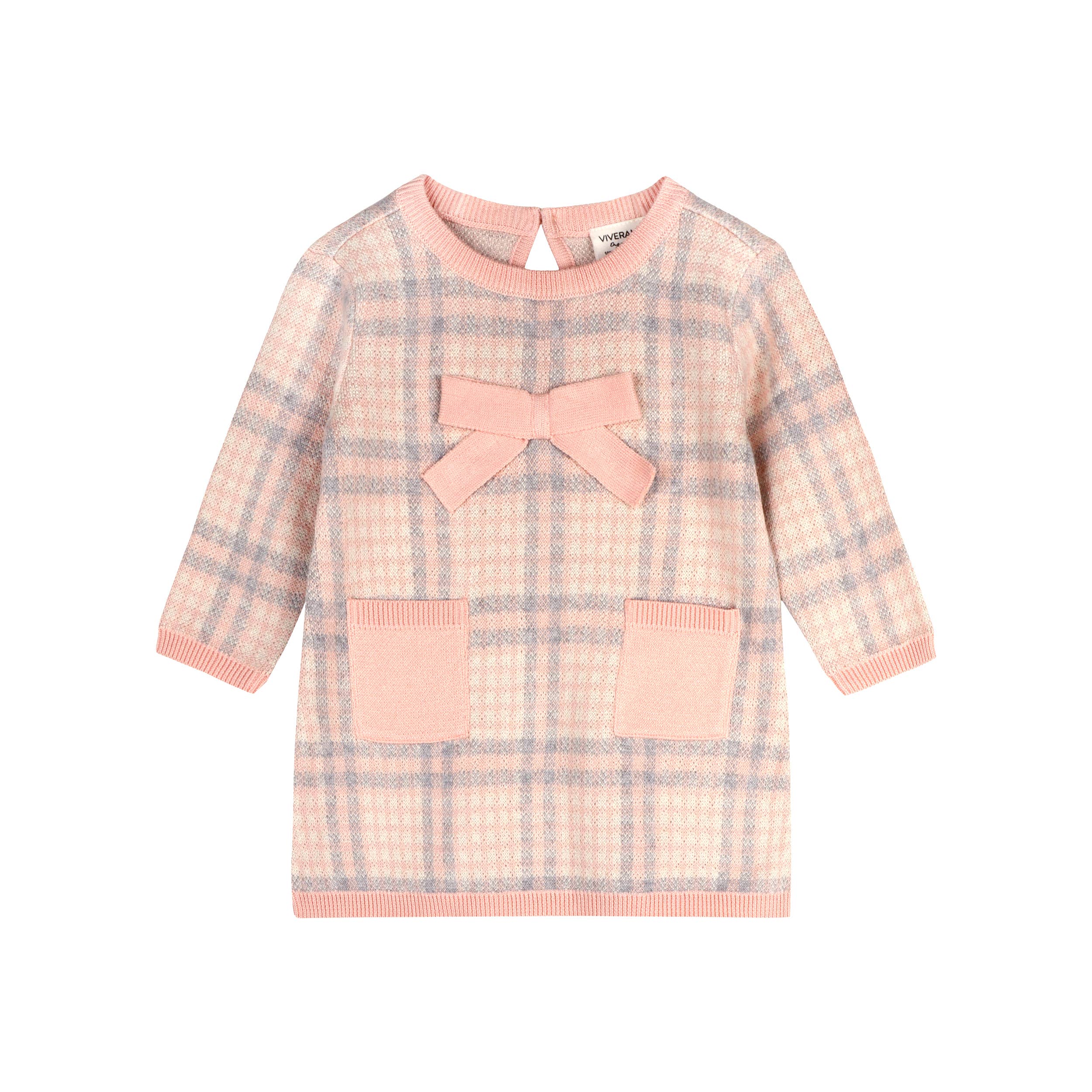 Sophie Bow Checkered Sweater Knit Baby Dress -Organic Cotton