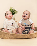 Airplane Stripe Embroidered Baby Knit Romper (Organic)