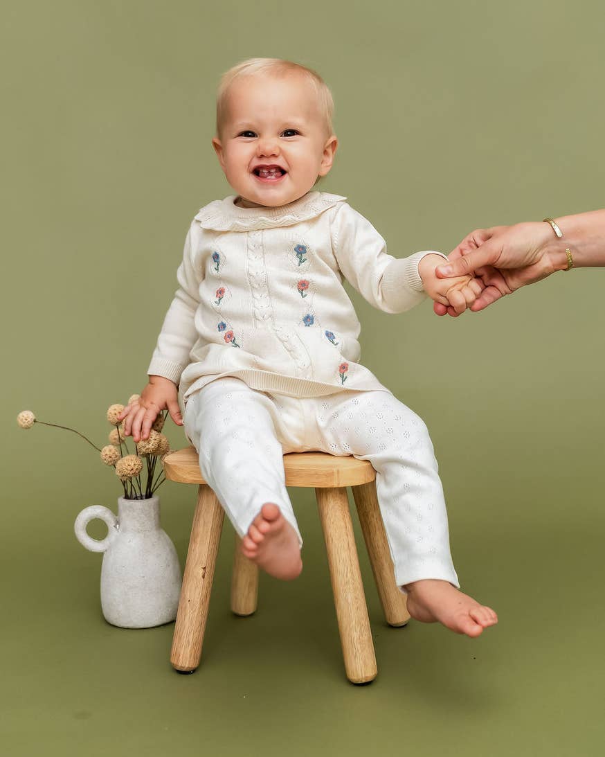 Emma Floral Embroidered Knit Baby Ruffle Dress