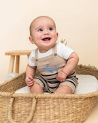 Airplane Stripe Embroidered Baby Knit Romper (Organic)