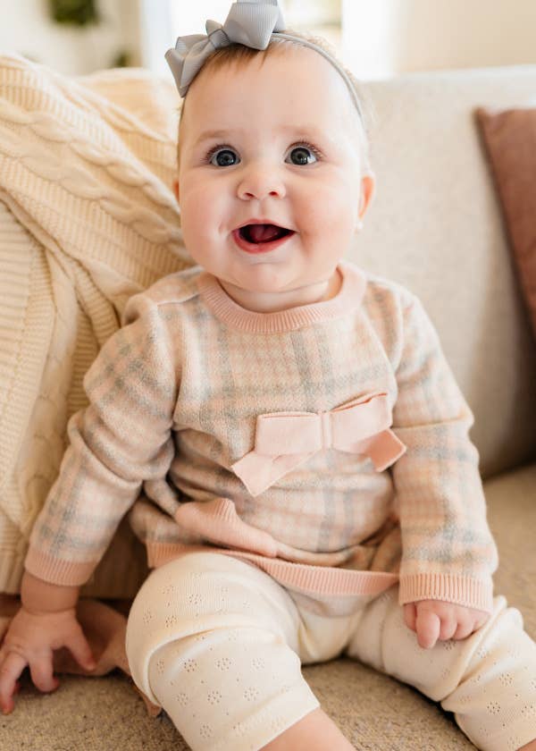 Sophie Bow Checkered Sweater Knit Baby Dress -Organic Cotton
