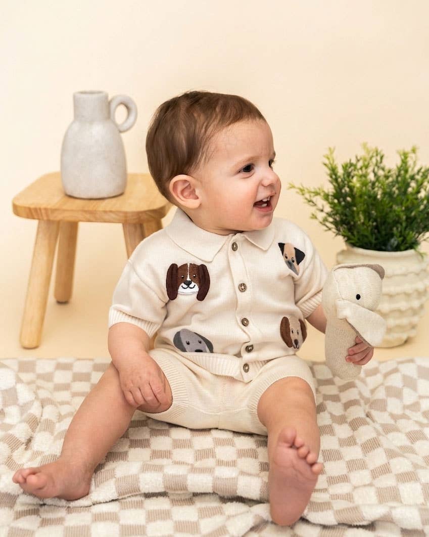 Doggy Embroidered Baby Shirt & Shorts Set (Organic Cotton)