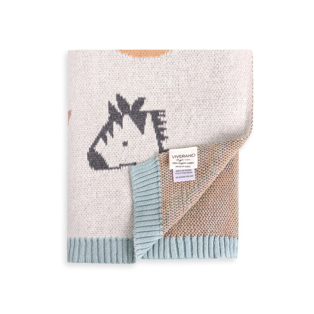 Alphabet Blue - Organic Jacquard Sweater Knit Baby Blanket