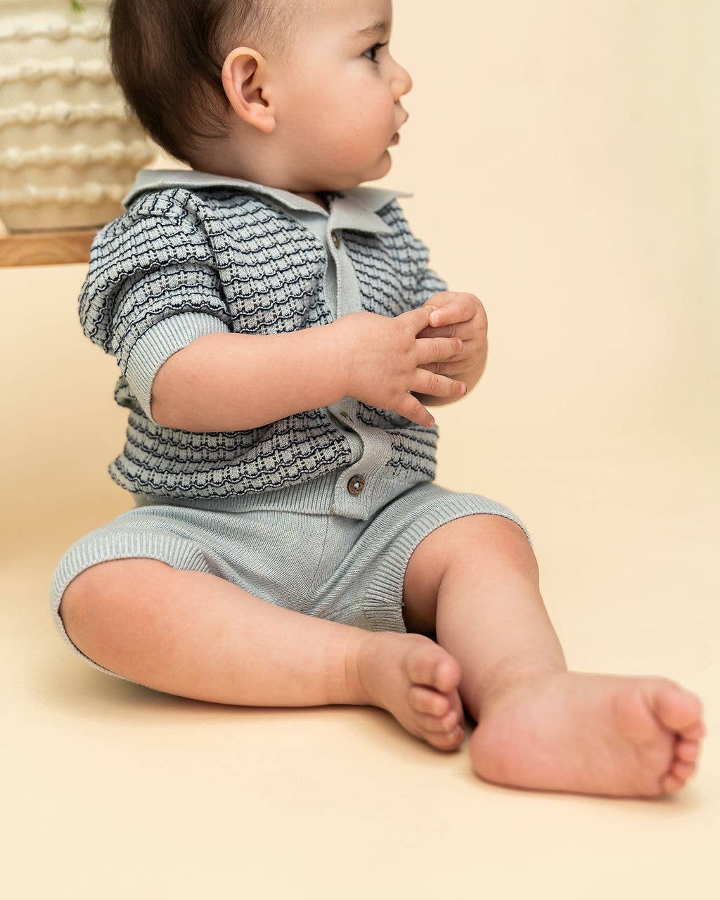Miles Wave Textured Baby Shirt & Shorts Set (Organic Cotton)