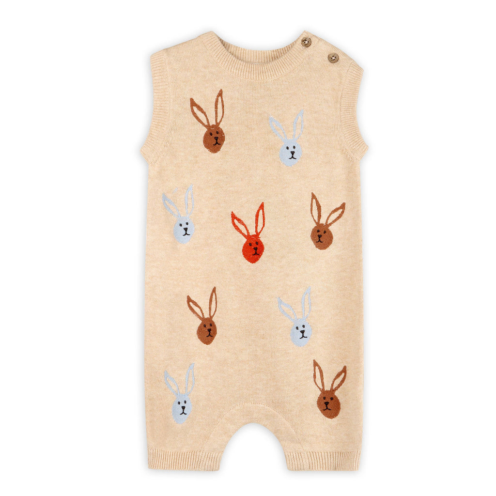 Bunny Rabbit Embroidered Sweater Knit Baby Romper