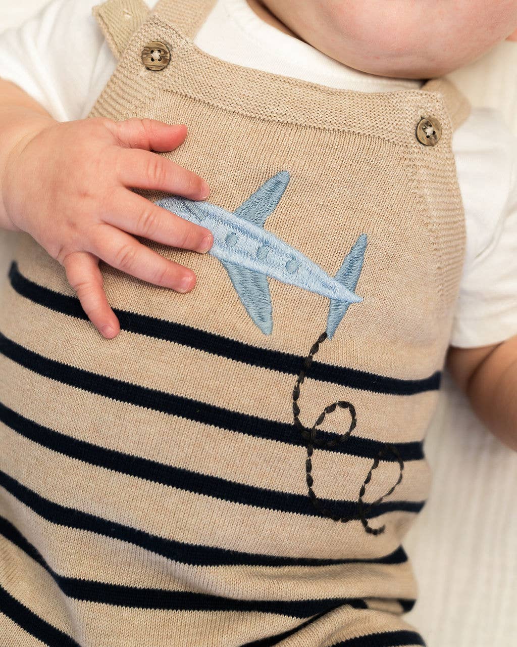 Airplane Stripe Embroidered Baby Knit Romper (Organic)