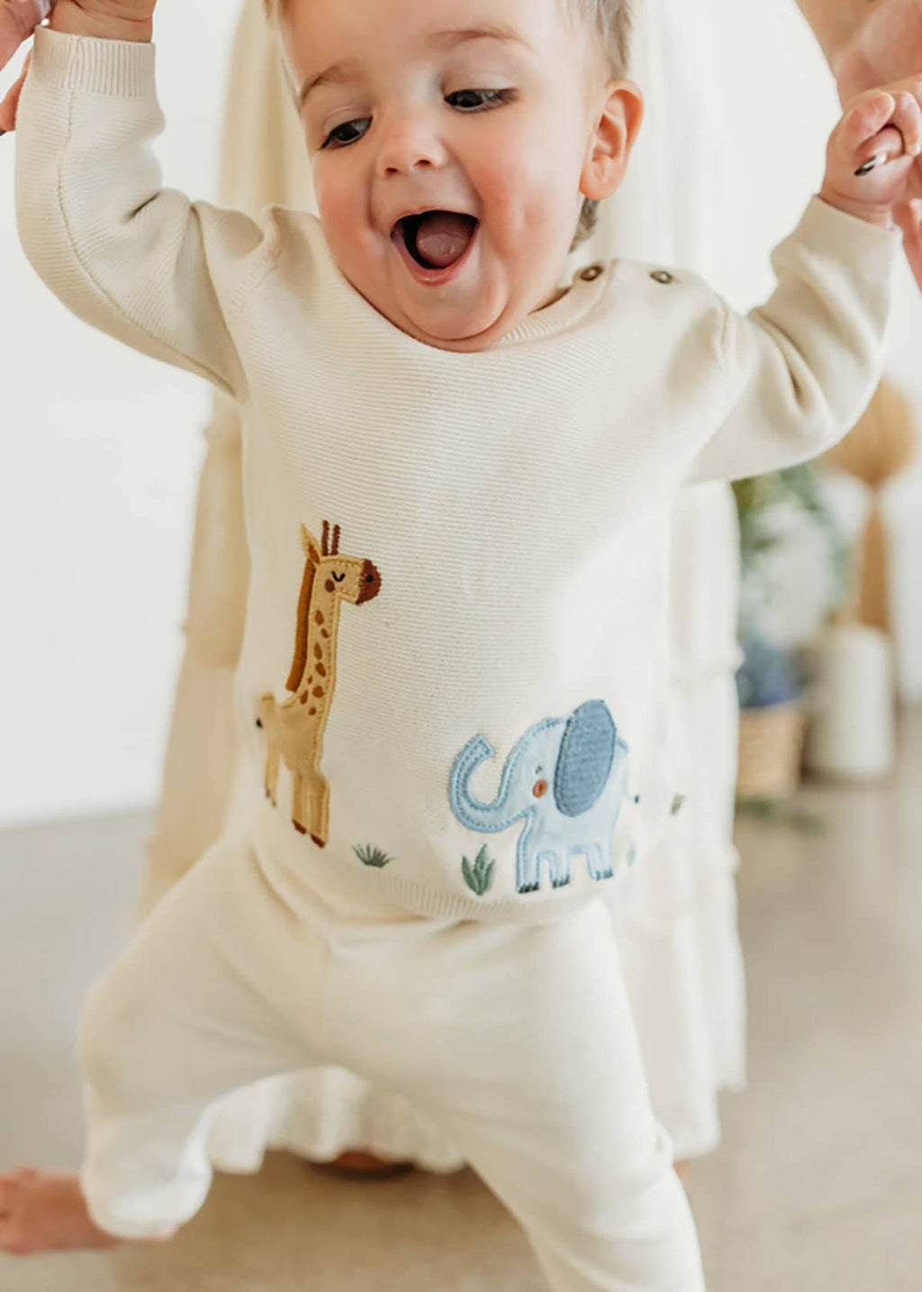 Safari Applique Sweater Knit Baby Pullover Organic