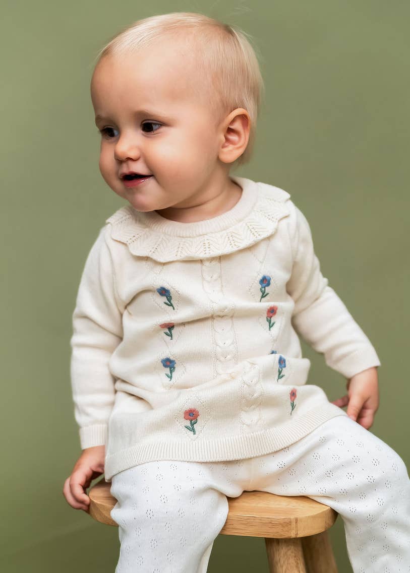 Emma Floral Embroidered Knit Baby Ruffle Dress