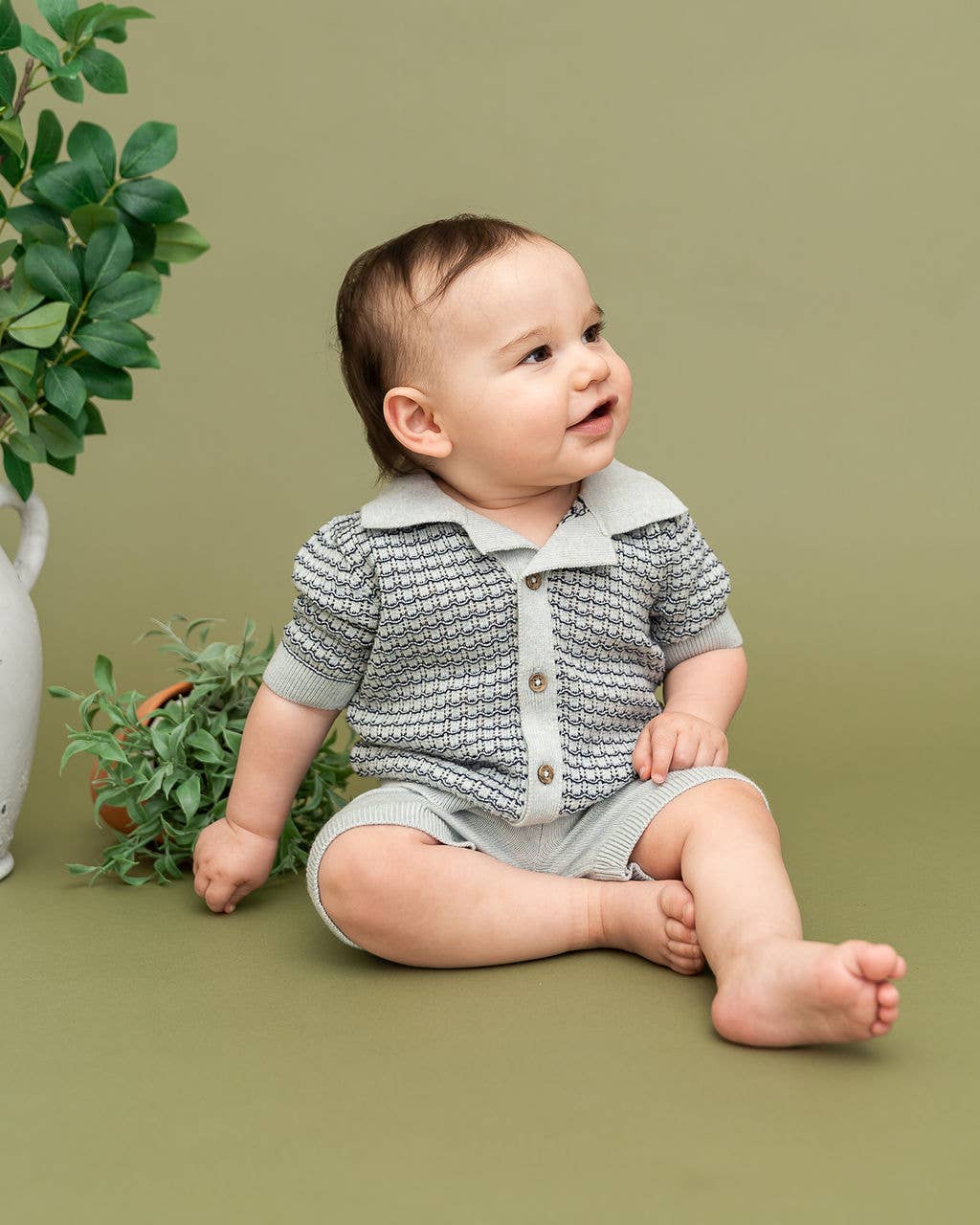 Miles Wave Textured Baby Shirt & Shorts Set (Organic Cotton)