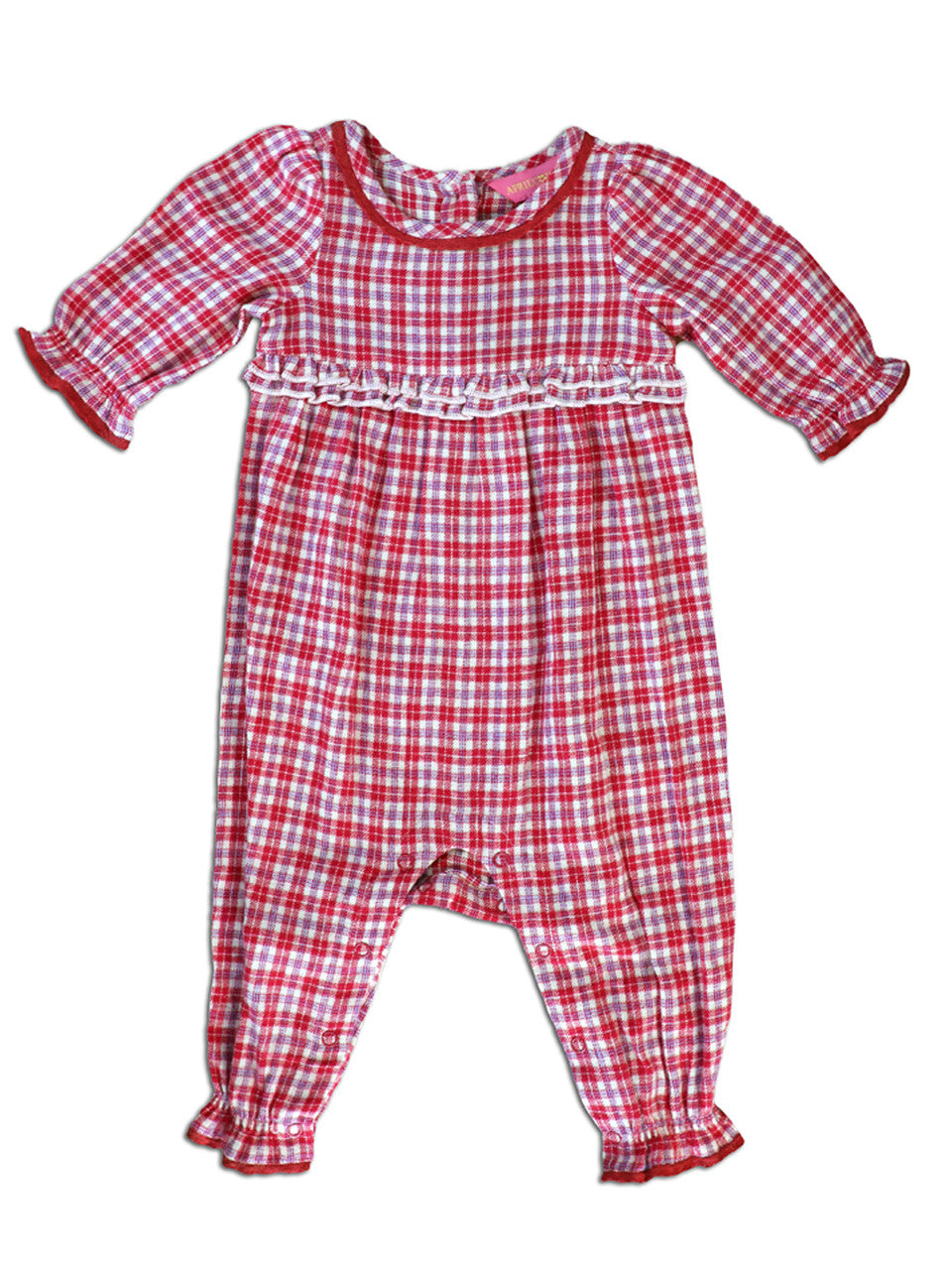 Farmgirl's Plaid Baby Jumpsuit - Red