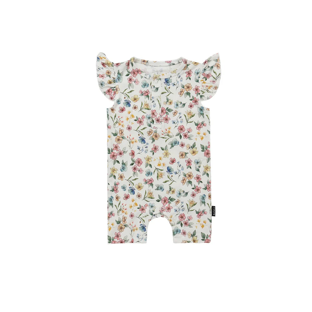 Ruffled Sleeves Shortall Romper