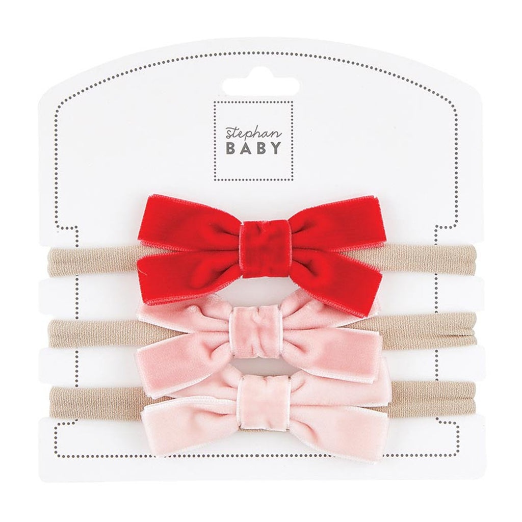 Holiday Velvet Bow - Red And Pinks - Set Of 3