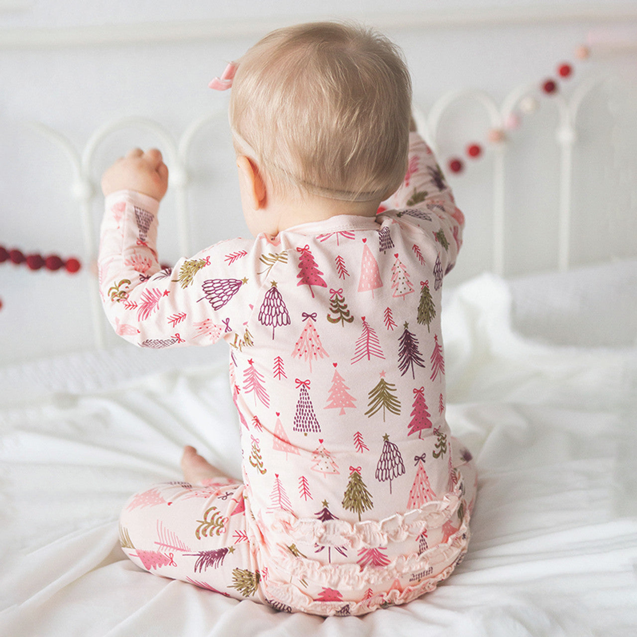 Cozy Romper with Ruffles | Pink Trees