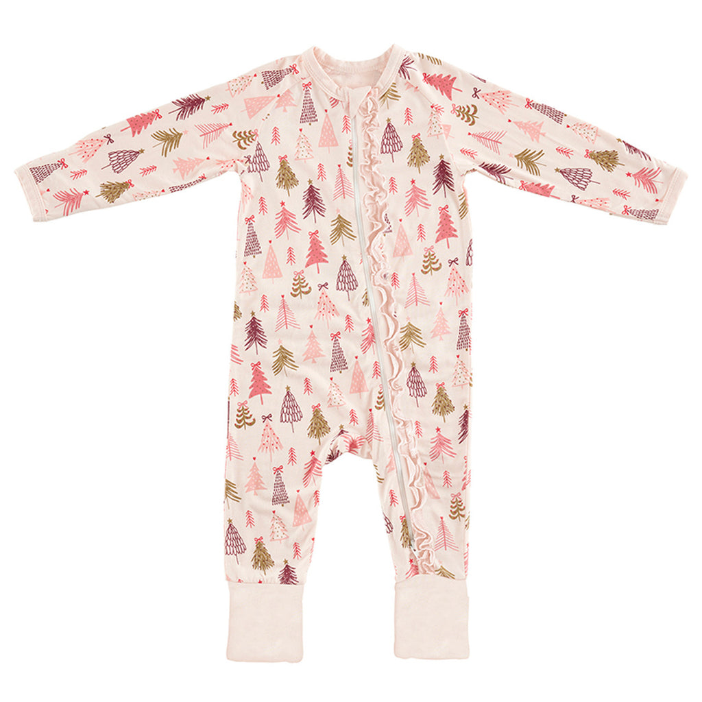 Cozy Romper with Ruffles | Pink Trees