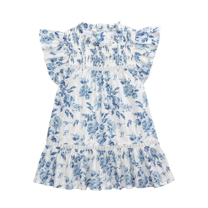 Blue Floral Smocked Dress