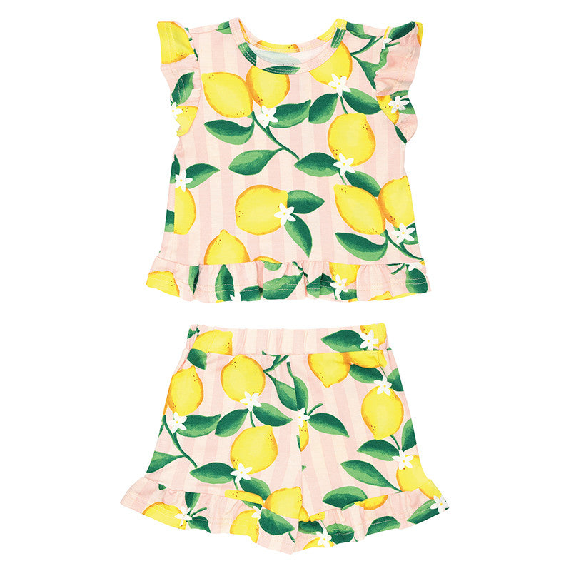 Ruffle 2 Piece Short Set - Lemons