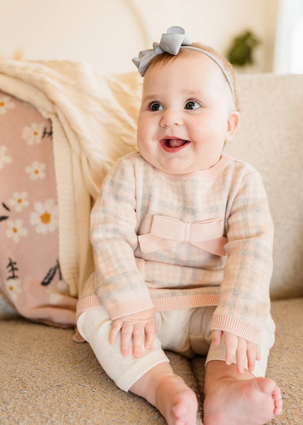 Sophie Bow Checkered Sweater Knit Baby Dress -Organic Cotton