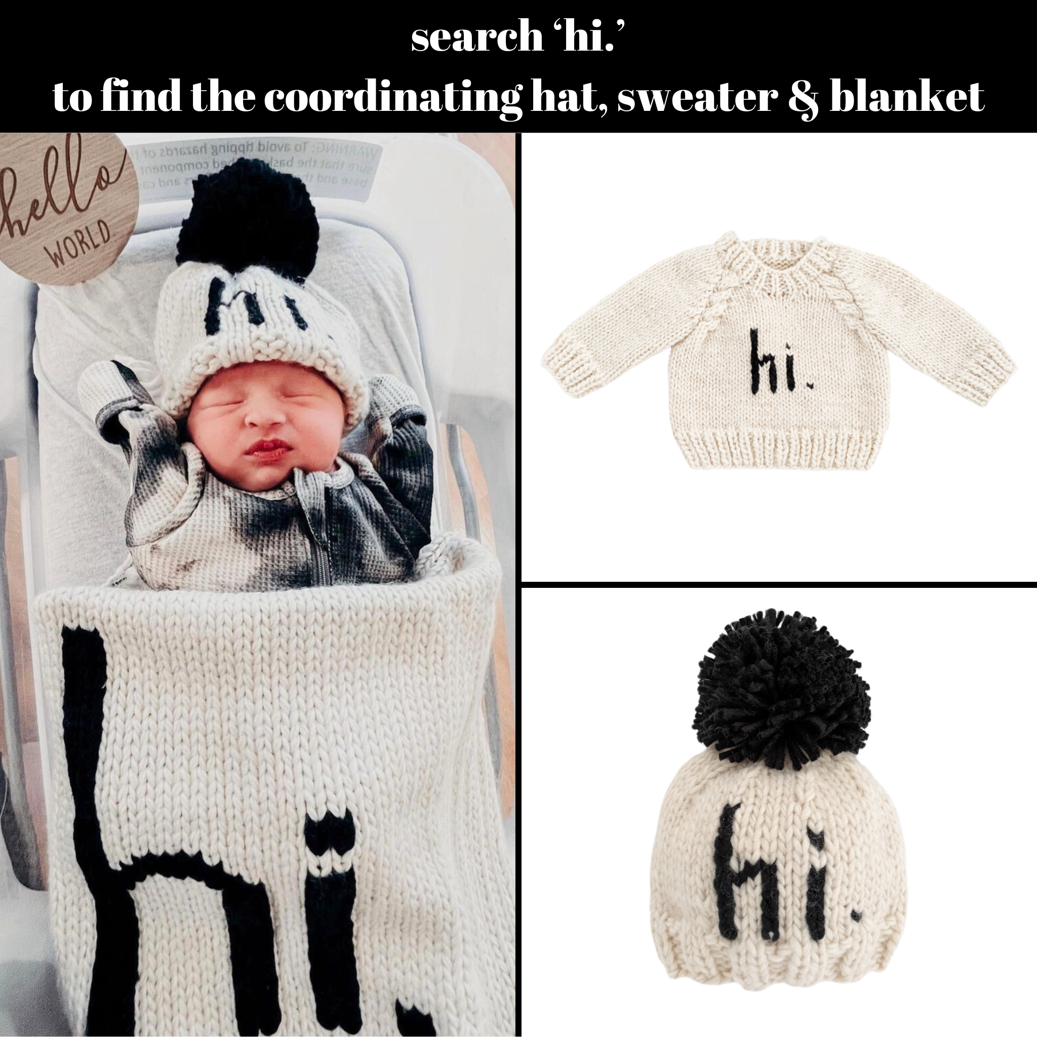 Hi. Black Hand Knit Beanie Hat Baby & Kids