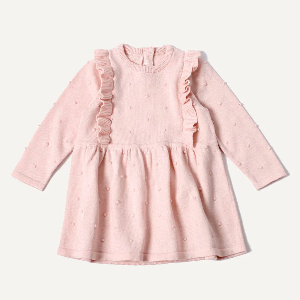 Milan Ruffle Bobble Baby Sweater Knit Dress (Organic Cotton)
