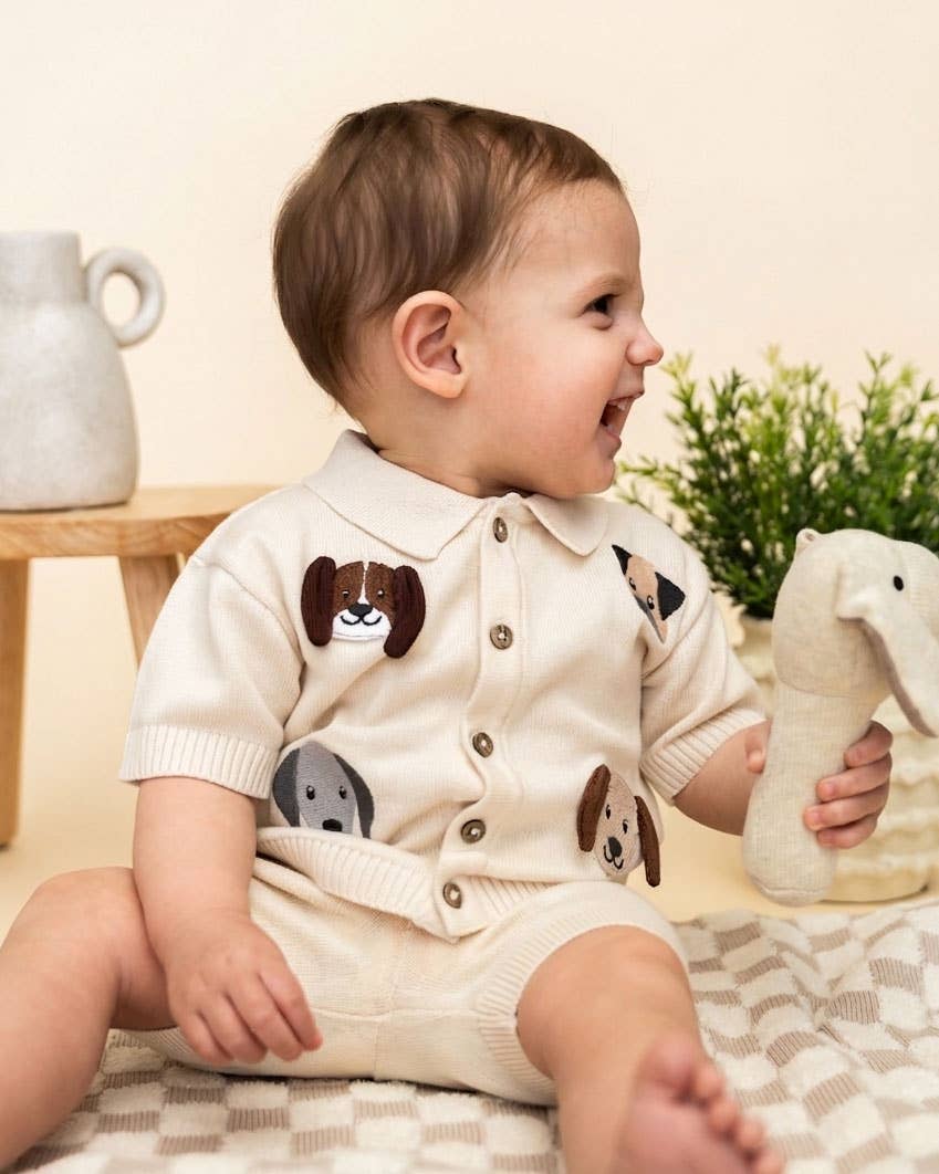 Doggy Embroidered Baby Shirt & Shorts Set (Organic Cotton)