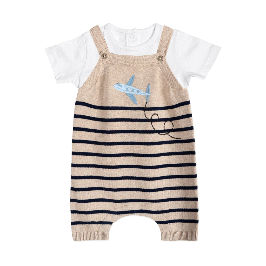 Airplane Stripe Embroidered Baby Knit Romper (Organic)