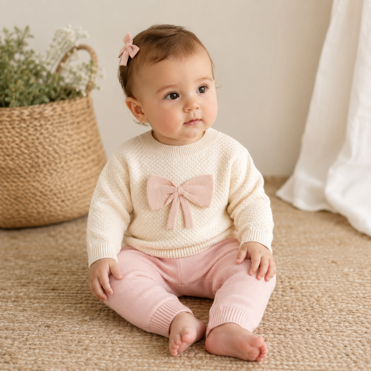 Ella Bow Knit Baby Pullover Sweater (Organic Cotton)